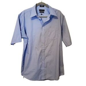 Statements Mens Sz 17 Blue  Solid Short Sleeve Button Up Shirt